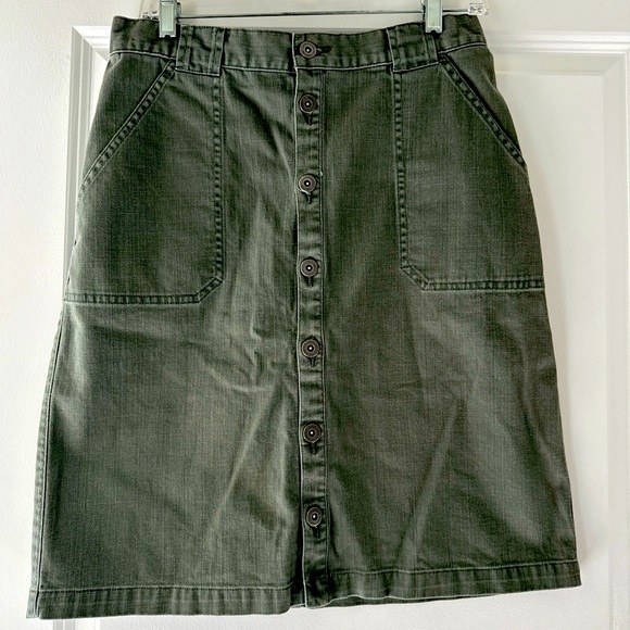 Vintage Liz Wear jeans Front Skirt Safari Utilitarian Army Green Pockets Size 10 - Picture 1 of 8